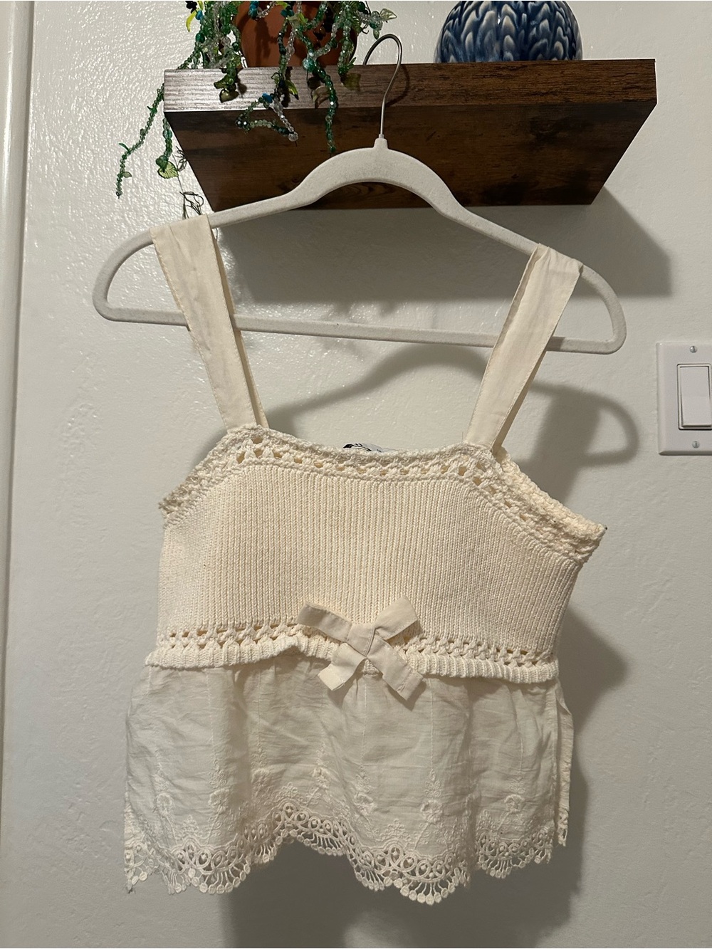 Zara Cream Knit Lace-Trim Top